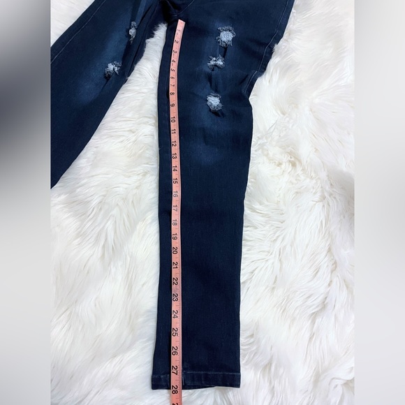 Lara Distressed Dark Denim Slide On High Rise Jeans Size L - Picture 4 of 5